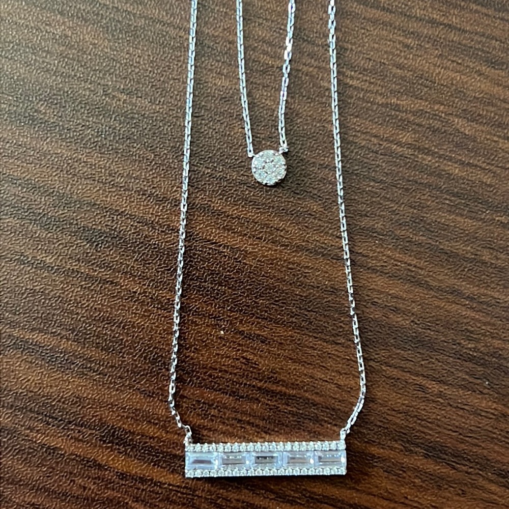 Sterling Silver elegant layered necklace with clear gemstones  💎